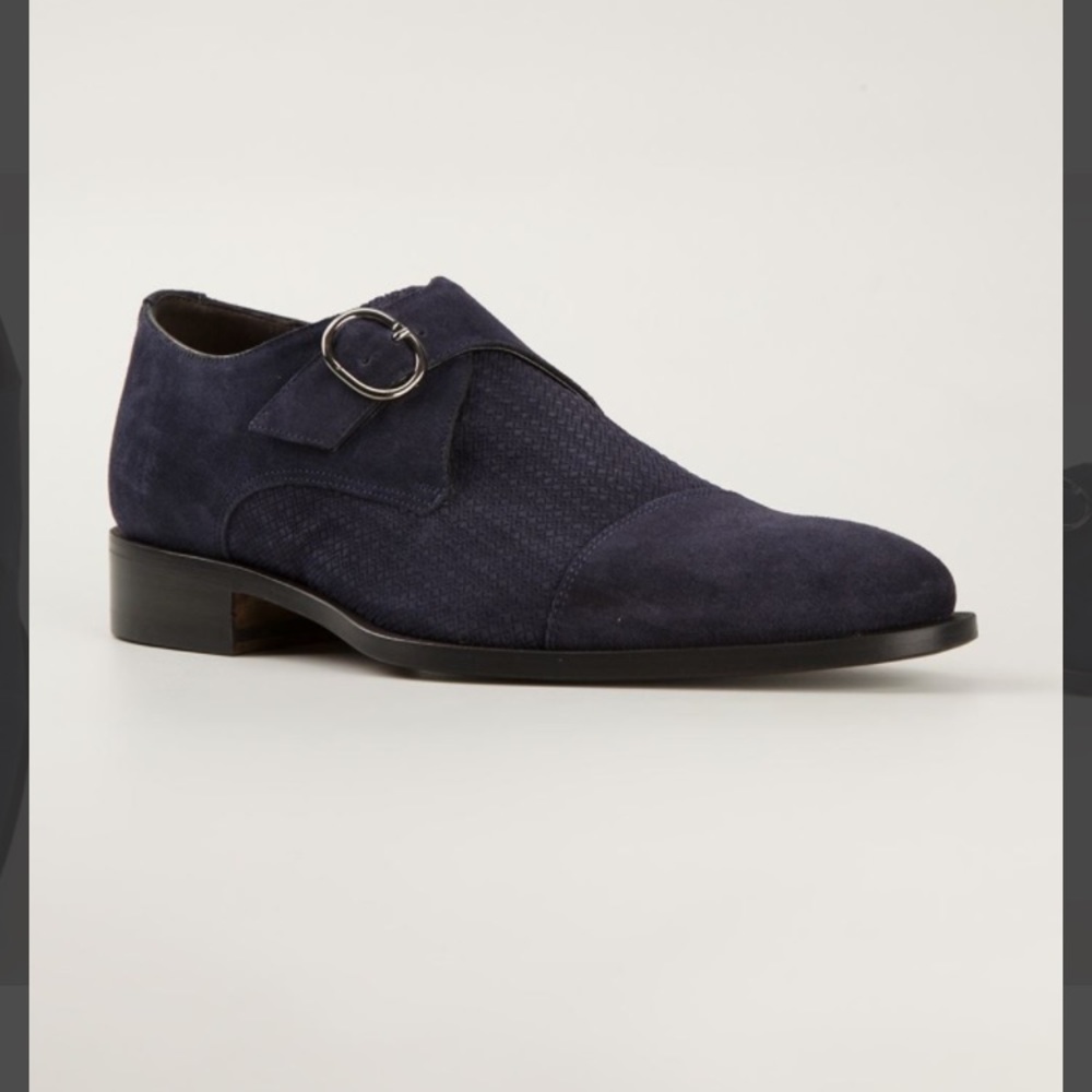 Canali size 8.5 navy suede single monk strap shoe